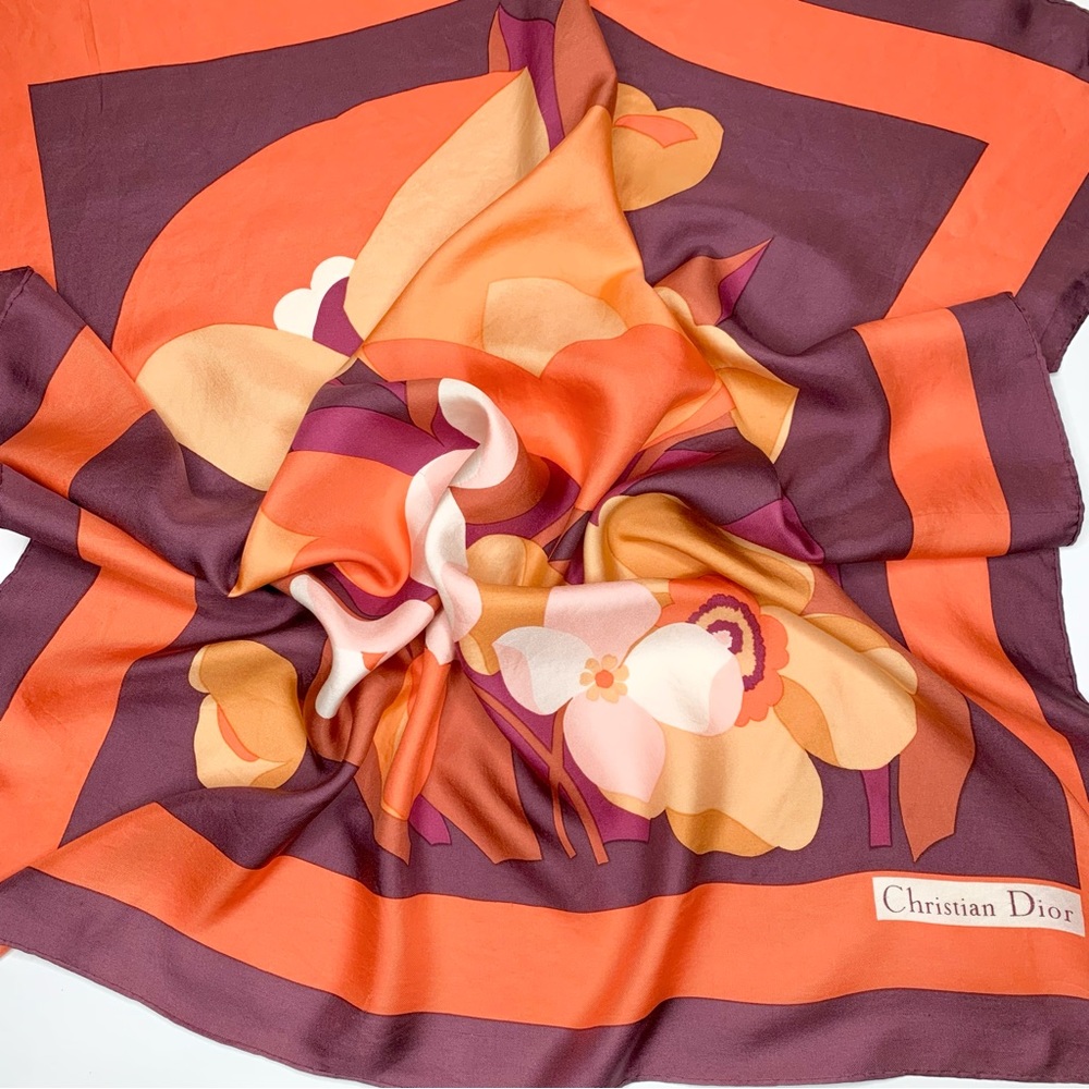 Vintage Christian Dior 100% Silk Floral Print Scarf//Flawed
